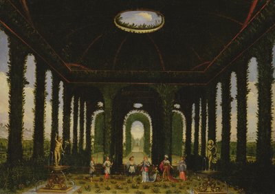 Act III, scènes XI en XIII: tuin in de vorm van een paviljoen door Giacomo Torelli